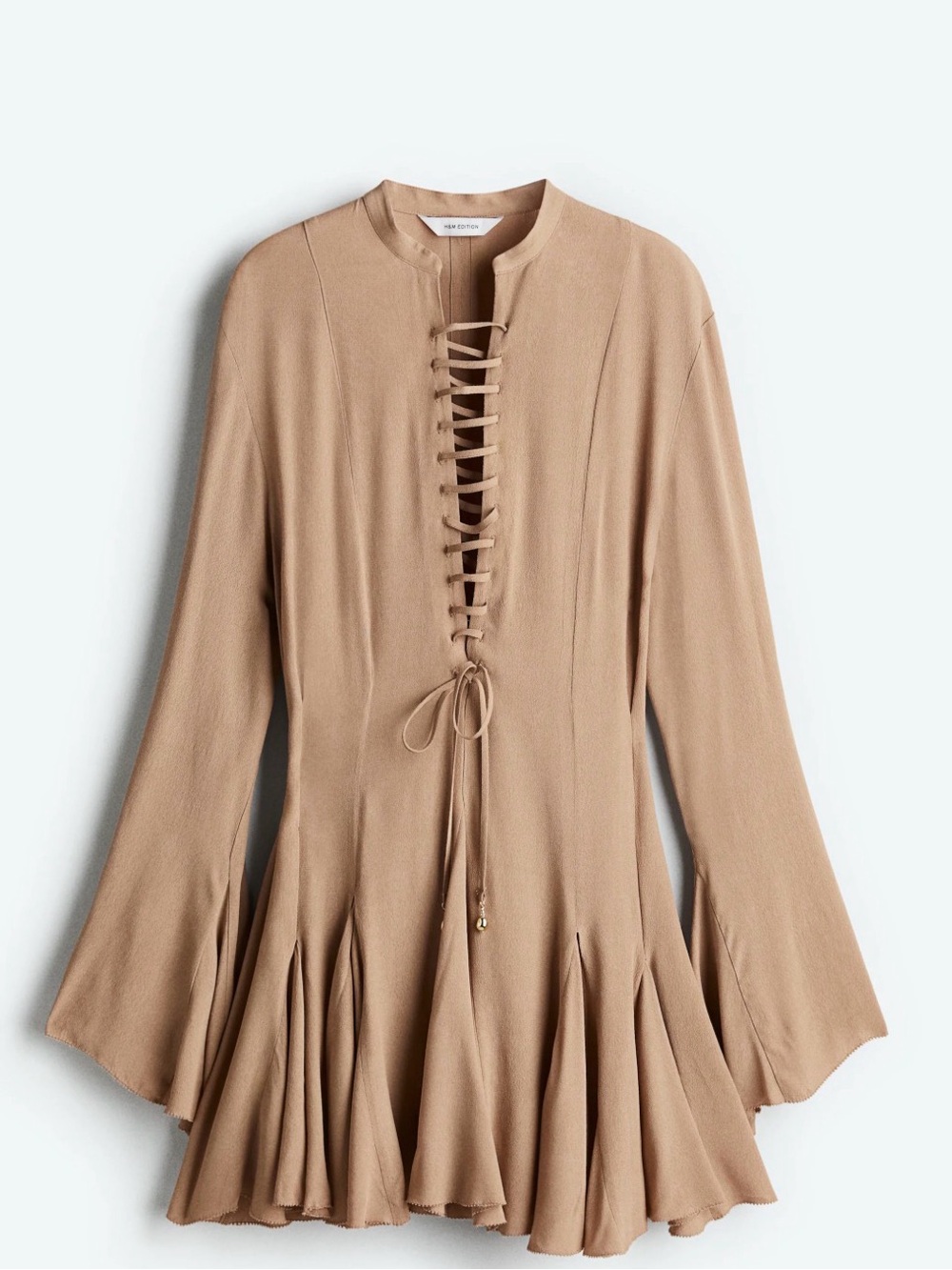 H&M Lace-Up Flared Hem Dress - Camel